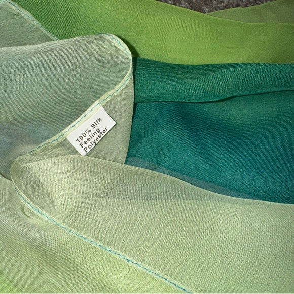 Ombre Light Green Teal Gradient Silk-Like Long Scarf Shawl Sheer Cover Up Swim - Picture 4 of 5